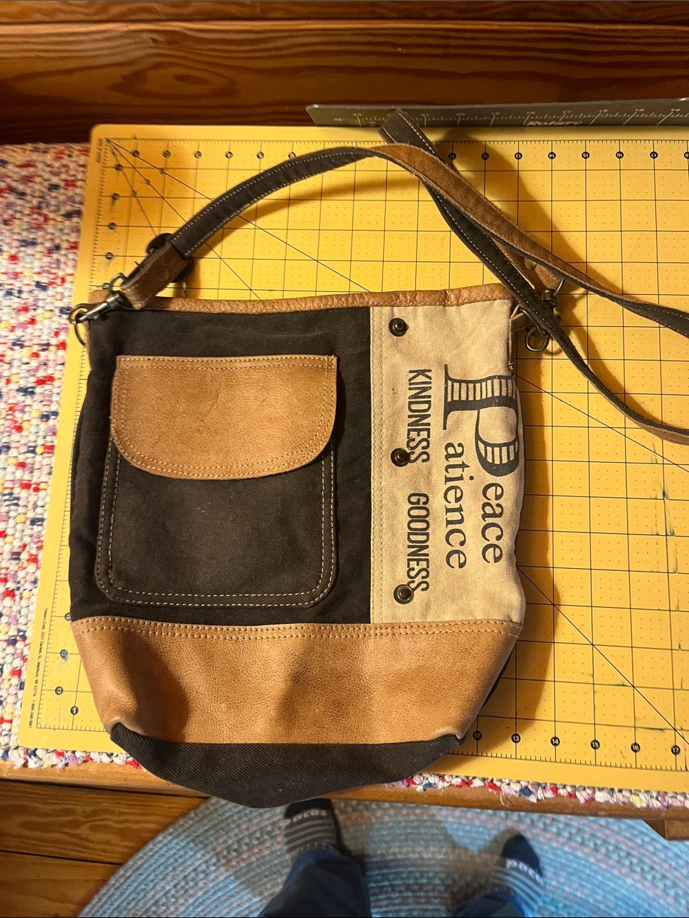 Myra Bag Brown, Black & Cream Canvas Leather Messenger